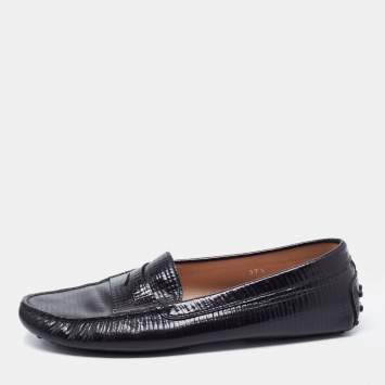 Pre Owned Tod's Black Textured Leather Penny Loafers Size 37.5