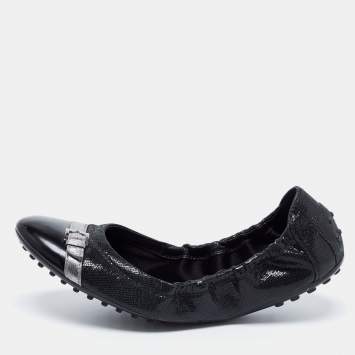 Pre Owned Tod's Tricolor Texture Suede And Leather Scrunch Ballet Flats Size 41