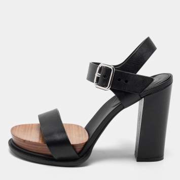 Pre Owned Tod's Black Leather Block Heel Platform Ankle Strap Sandals Size 40