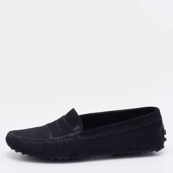 Pre Owned Tod's Black Suede Penny Slip On Loafers Size 36