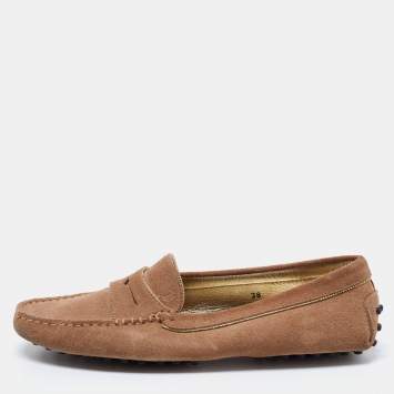 Pre Owned Tod's Brown Suede Chain Detail Penny Slip On Loafers Size 38