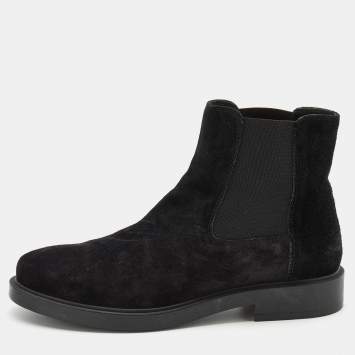 Pre Owned Tod's Black Suede and Elastic Fabric Ankle Boots Size 36.5