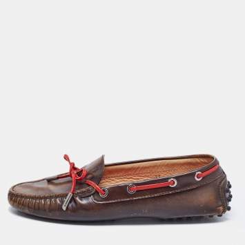 Pre Owned Tod's Brown Leather Bow Slip On Loafers Size 38