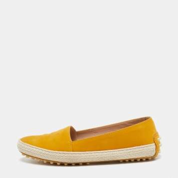 Pre Owned Tod's Yellow Suede Espadrille Loafers Size 35.5