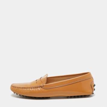 Pre Owned Tod's Brown Patent Leather Gommini Penny Loafers Size 38.5 