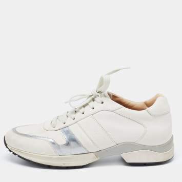 Pre Owned Tod's Cream/Silver Leather Low Top Sneakers Size 38.5
