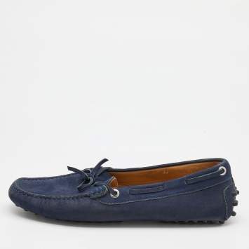 مملوكة مسبقًا Tod's Navy Blue Nubuck Leather Bow Slip On Loafers Size 36