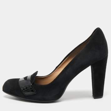 Pre Owned Tod's Black Suede Penny Loafer Pumps Size 38.5