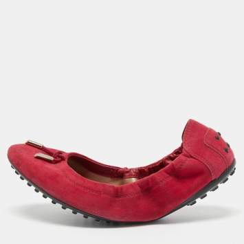 Pre Owned Tod's Pink Suede Scrunch Ballet Flats Size 38.5