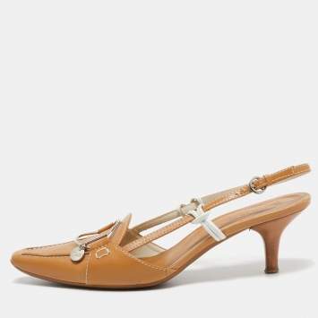 Pre Owned Tod's Tan Leather Pointed Toe Slingback Sandals Size 38