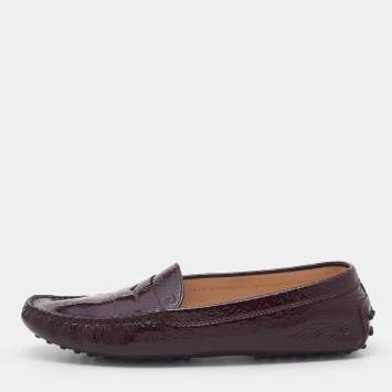 Pre Owned Tod's Burgundy Patent Leather Penny Slip On Loafers Size 39.5