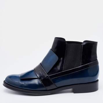 Pre Owned Tod's Blue/Black Leather Chelsea Boots Size 39
