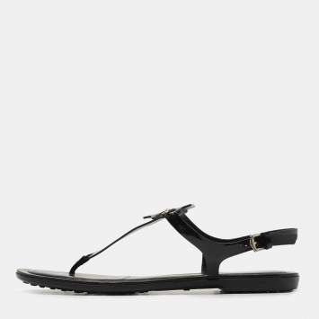 Pre Owned Tod's Black Patent Leather Flat Thong Sandals Size 41