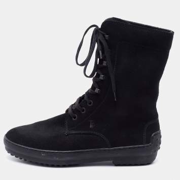 Pre Owned Tod's Black Suede Gommino Ankle Length Boots Size 36.5