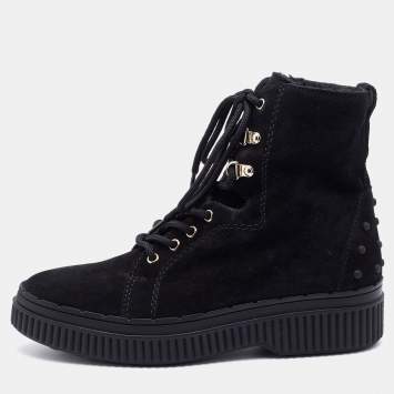مملوكة مسبقًا Tod's Black Suede Lace Up High Top Sneakers Size 40