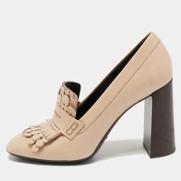 Pre Owned Tod's Beige Leather Fringe Loafer Pumps Size 37