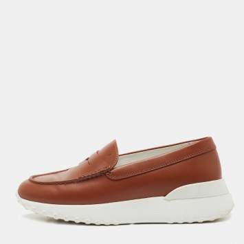 Pre Owned Tod's Brown Leather Gommino Loafer Sneakers Size 37