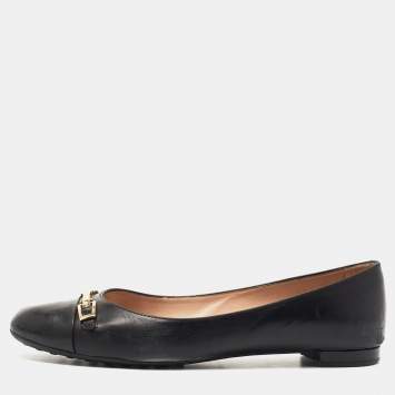 Pre Owned Tod's Black Patent and Leather Cap Toe Buckle Ballet Flats Size 41