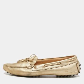 مملوكة مسبقًا Tod's Gold Leather Slip On Loafers Size 41
