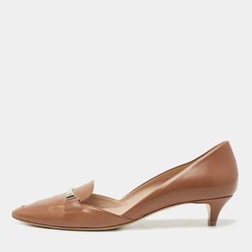 Pre Owned Tod's Brown Leather Pointed-Toe Loafer Pumps  Size 39.5