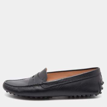 Pre Owned Tod's Black Leather Gommino Slip On Loafers Size 37