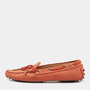 مملوكة مسبقًا Tod's Orange Nubuck Gommino Slip On Loafers Size 40