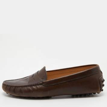 Pre Owned Tod's Dark Brown Gommino Slip On Loafers Size 36.5