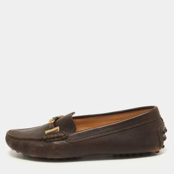 Pre Owned Tod's Brown Leather Gommino Slip On Loafers Size 36