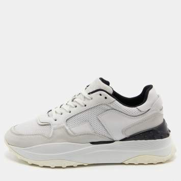 مملوكة مسبقًا Tod's White/Black Mesh and Leather Low Top Sneakers Size 39.5