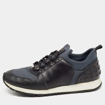 Pre Owned Tod's Black/Blue Leather and Nylon Low Top Sneakers Size 36