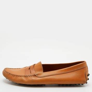Pre Owned Tod's Tan Leather Slip On Loafers Size 37
