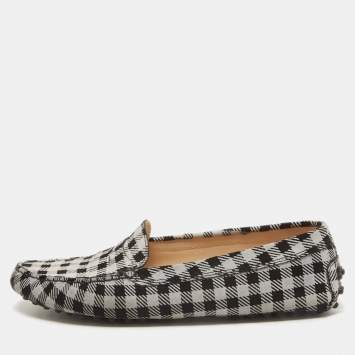 Pre Owned Tod's Black/White Printed Suede Penny Loafers Size 39