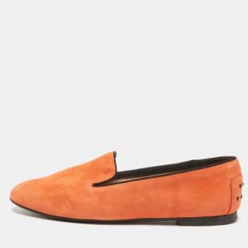 Pre Owned Tod's Orange Suede Smoking Slippers Size 40