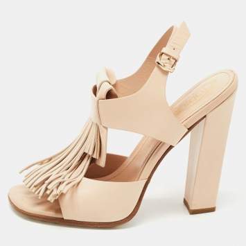 Pre Owned Tod's Beige Leather Fringe Detail Ankle Strap Sandals Size 39