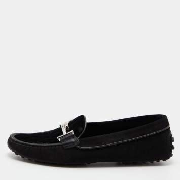 Pre Owned Tod's Black Suede and Velvet Slip on Loafers Size 38