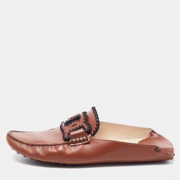 Pre Owned Tod's Brown Leather Kate Flat Mules Size 39