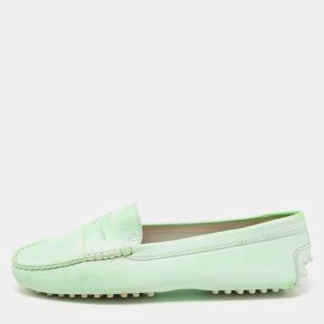 Pre Owned Tod's Green Leather Penny Loafers Size 39