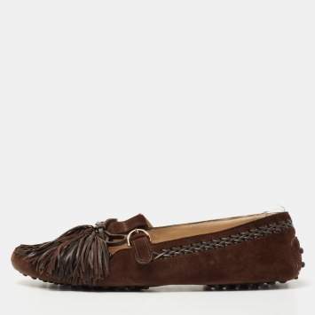 Pre Owned Tod's Dark Brown Suede Tassel Detail Loafers Size 40