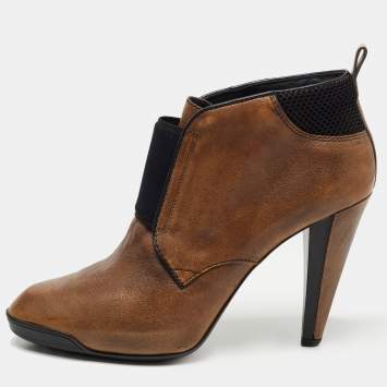 Pre Owned Tod's Brown/Black Leather and Mesh Ankle Booties Size 40