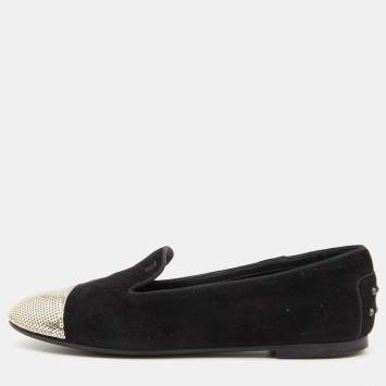 Pre Owned Tod's Black/Gold Suede and Sequins Embellished Slip On Smoking Slippers Size 37.5