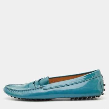 Pre Owned Tod's Teal Patent Leather Penny Loafers Size 38