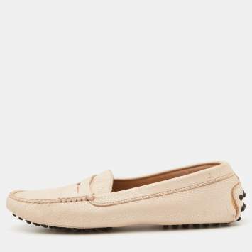 Pre Owned Tod's Beige Leather Gommino Driving Loafers Size 39.5