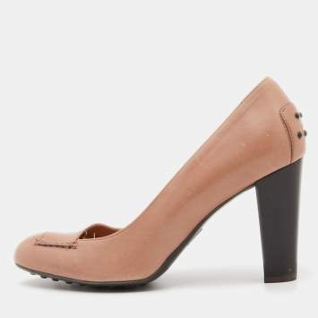 Pre Owned Tod's Beige Leather Block Heel Pumps Size 39