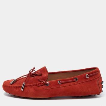 Pre Owned Tod's  Burnt Orange Suede Bow Detail Slip On Loafers Size 37