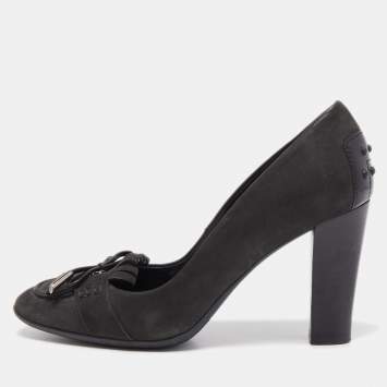 Pre Owned Tod's Black Nubuck Leather Fringe Jodie Pumps Size 37.5