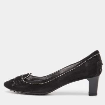 Pre Owned Tod's Black Suede Block Heel Loafer Pumps Size 39