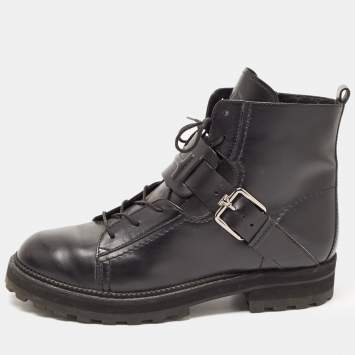 Pre Owned Tod's Black Leather Buckle Strap Ankle Boots Size 41