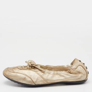 Pre Owned Tod's Gold Leather Scrunch Sneakers Size 36