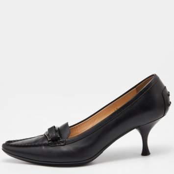 Pre Owned Tod's Black Leather Pointed Toe Loafer Pumps Size 40