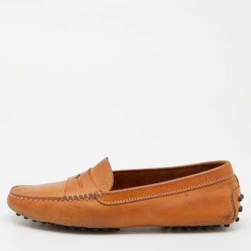 Pre Owned Tod's Tan Leather Gommino Driver Loafers Size 38